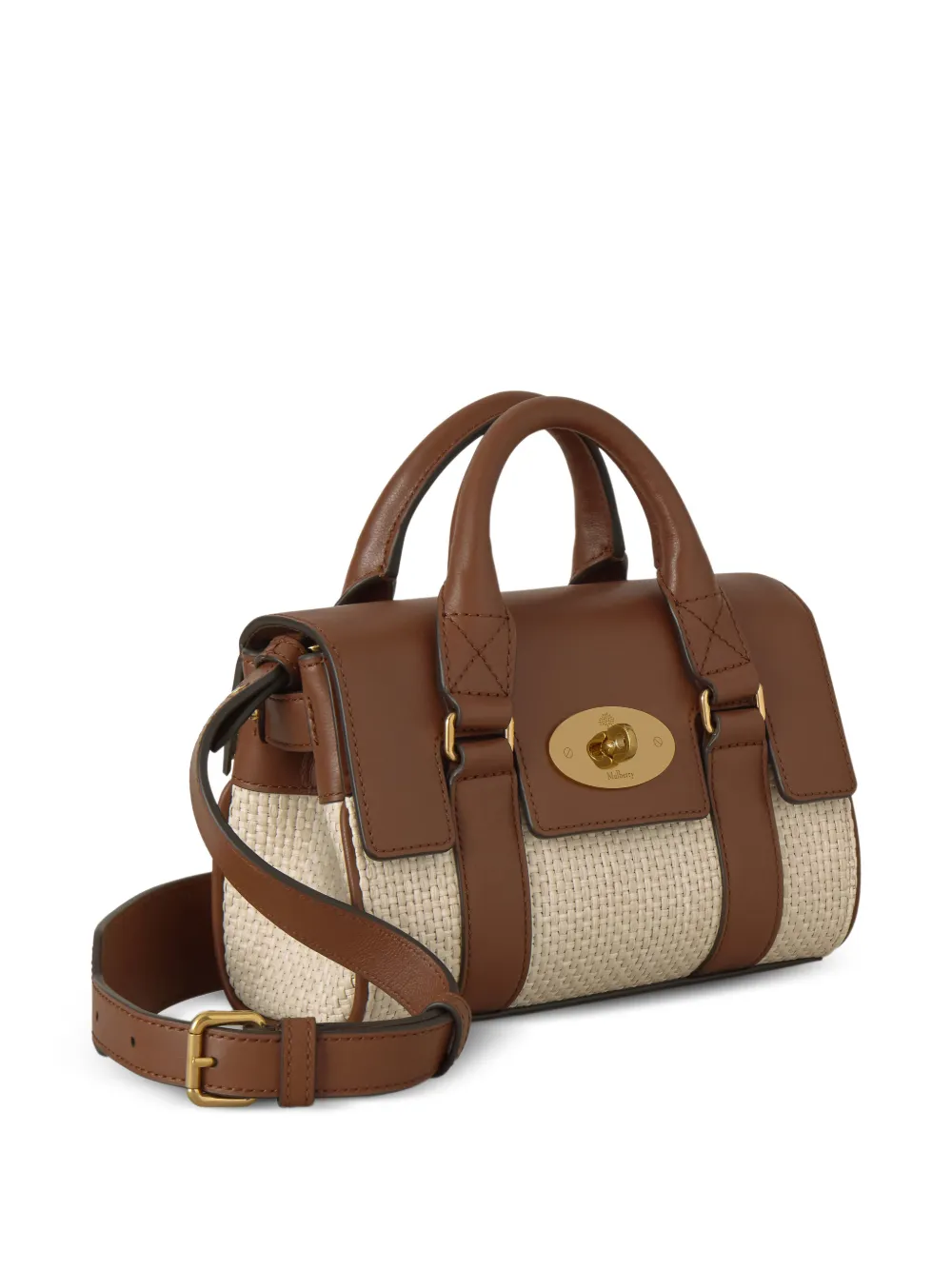 Mulberry Bayswater raffia mini-crossbodytas Bruin