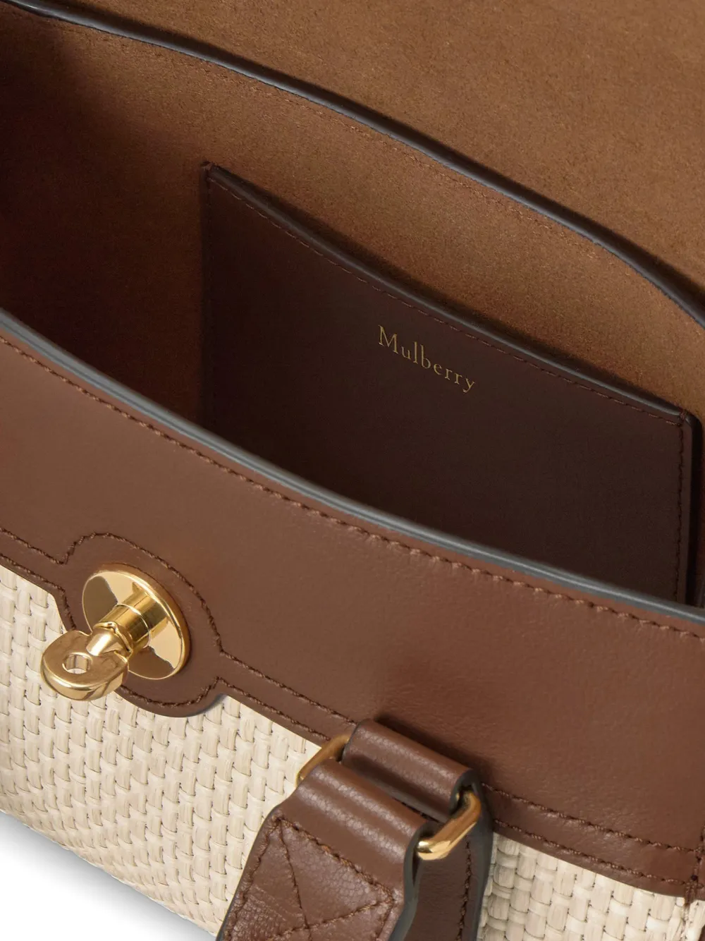 Mulberry Bayswater raffia mini-crossbodytas Bruin