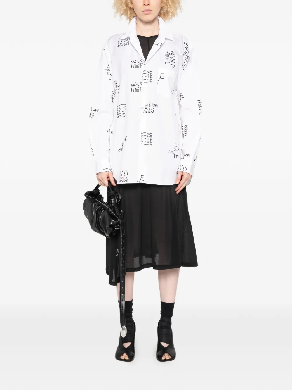 Comme Des Garçons Shirt Overhemd met ritsdetail en tekst Wit