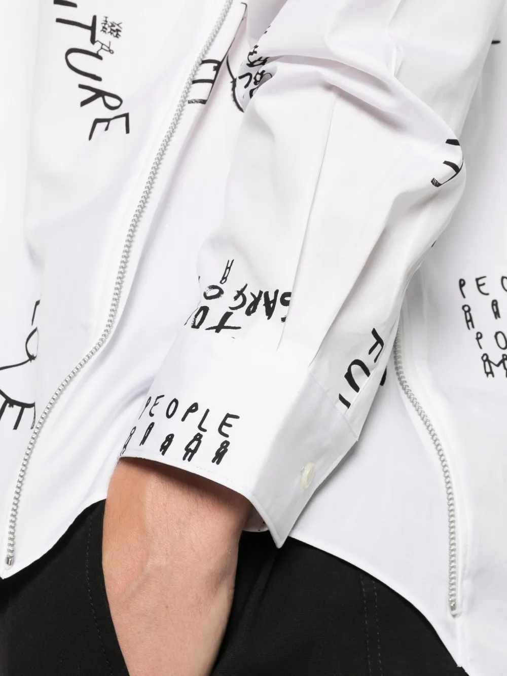 Comme Des Garçons Shirt Overhemd met ritsdetail en tekst Wit