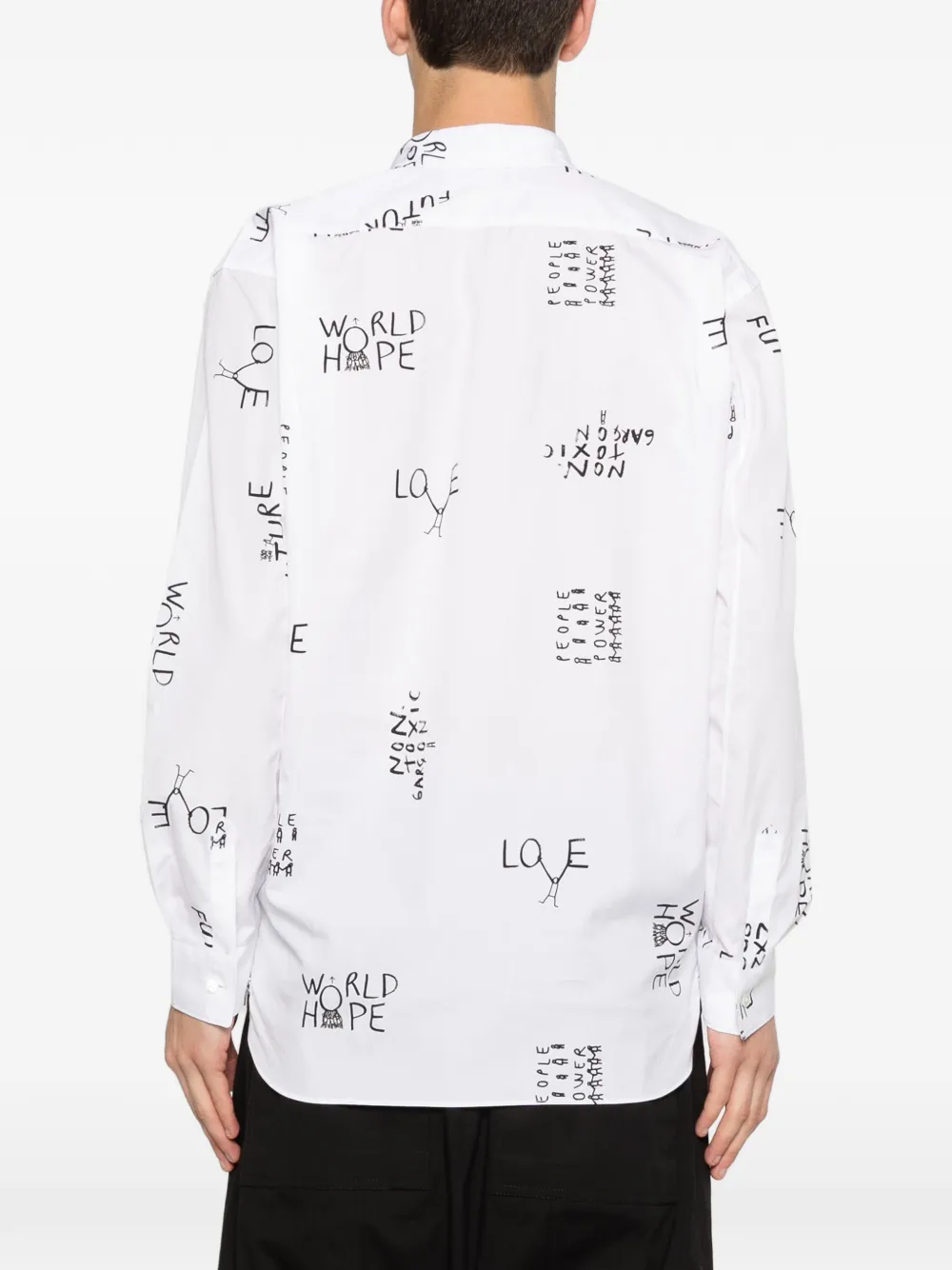 Comme Des Garçons Shirt Overhemd met ritsdetail en tekst Wit