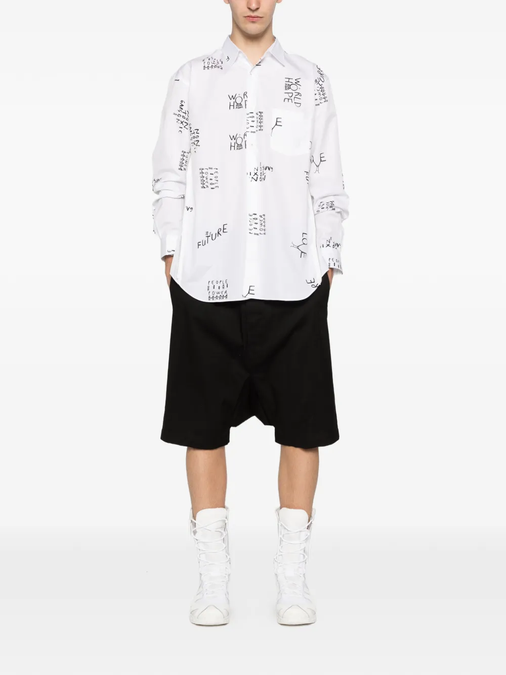 Comme Des Garçons Shirt Overhemd met ritsdetail en tekst Wit