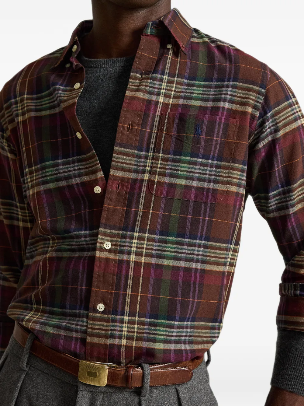 Polo Ralph Lauren Custom-Fit geruit Oxford overhemd Bruin