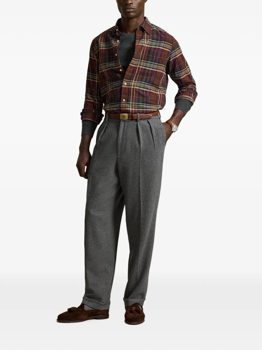 Polo Ralph Lauren Custom-Fit geruit Oxford overhemd Bruin