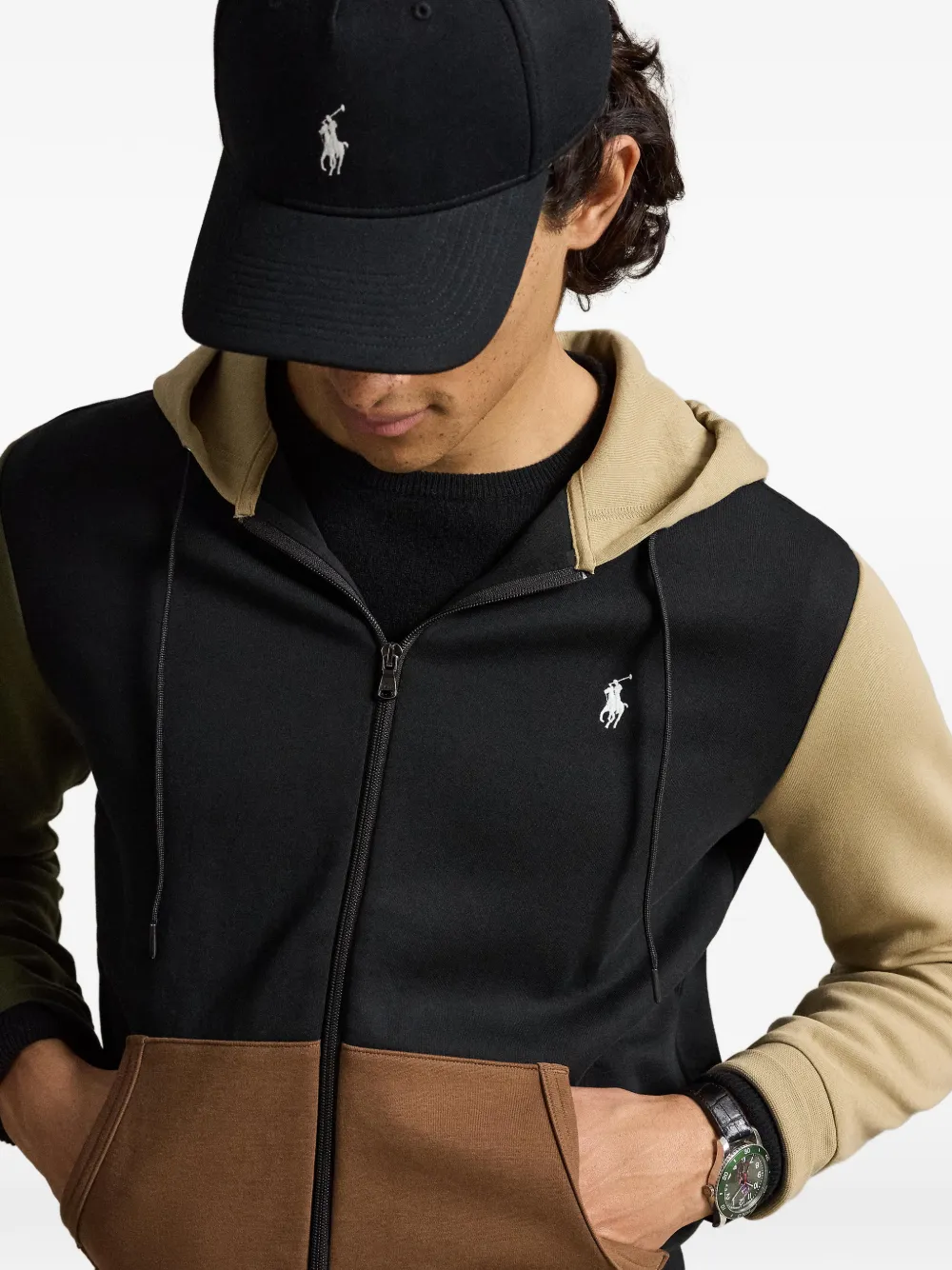 Polo Ralph Lauren Hoodie met geborduurd logo en colourblocking Zwart