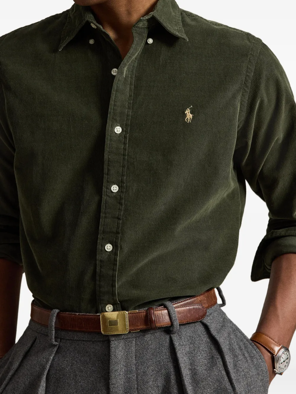 Polo Ralph Lauren Custom Fit ribfluwelen overhemd Groen