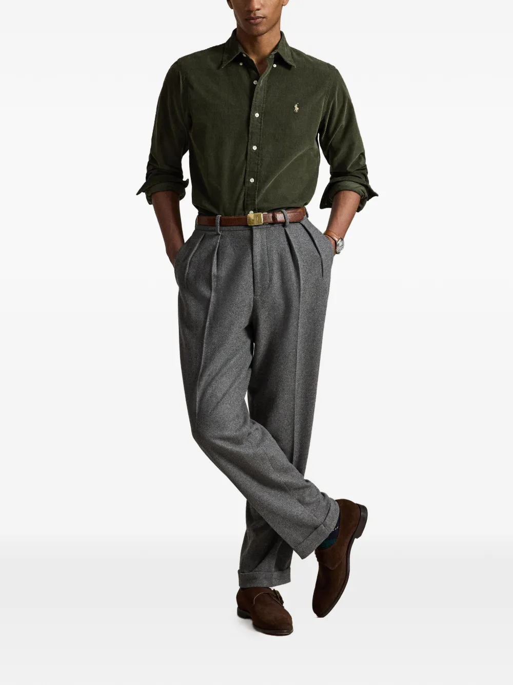 Polo Ralph Lauren Custom Fit ribfluwelen overhemd Groen