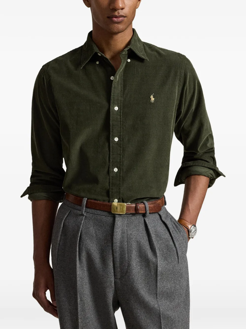 Polo Ralph Lauren Custom Fit ribfluwelen overhemd Groen