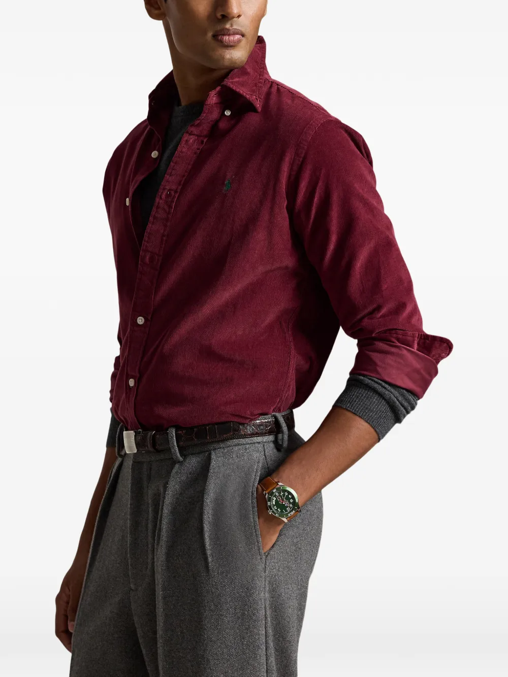 Polo Ralph Lauren Custom Fit ribfluwelen overhemd Rood