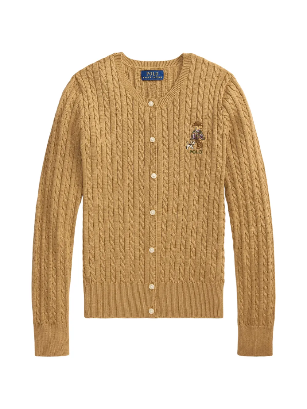 POLO RALPH LAUREN KIDS Polo Bear mini-cable cotton cardigan - Toni neutri