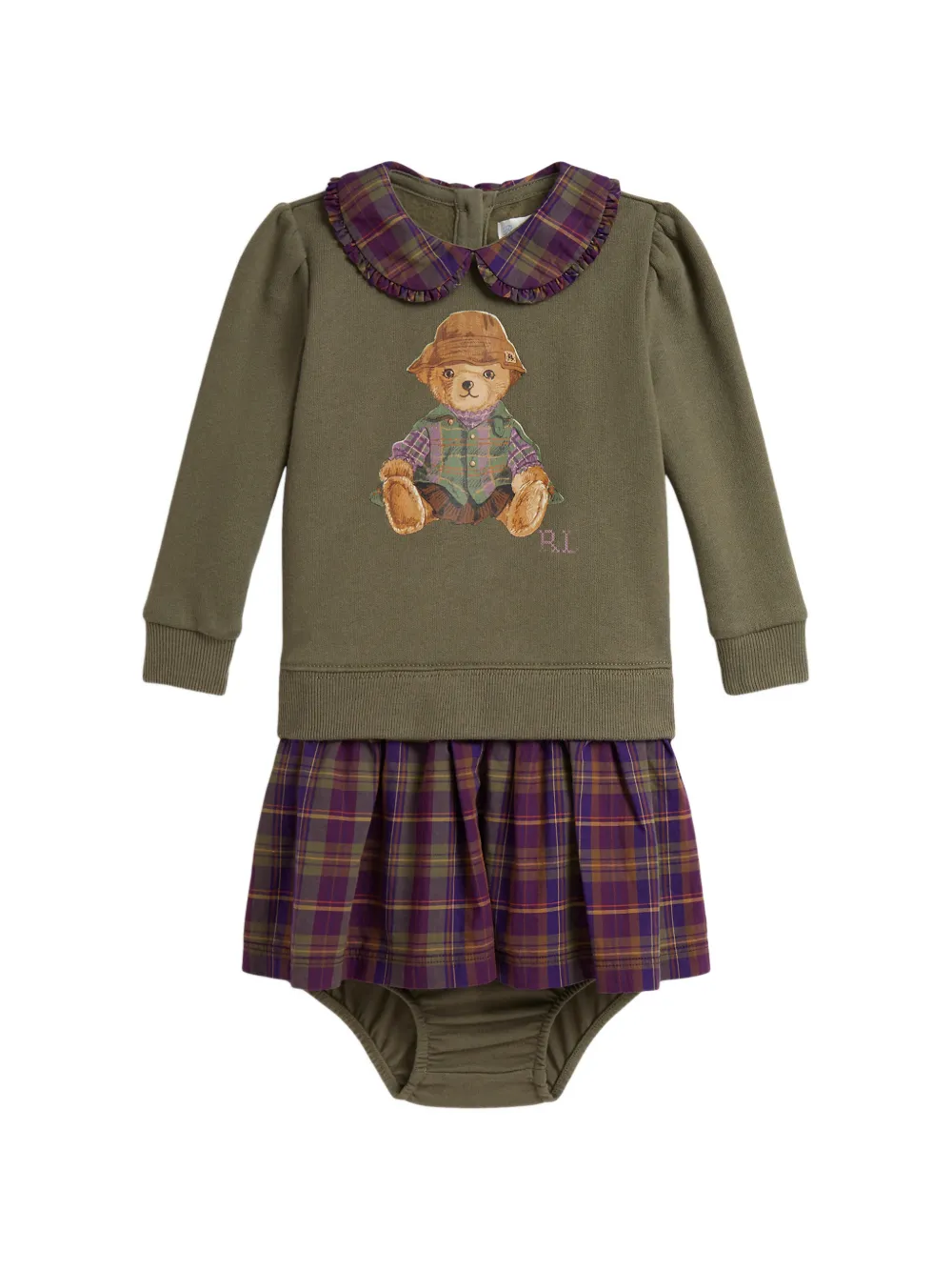 POLO RALPH LAUREN KIDS Abito Polo Bear a quadri - Verde