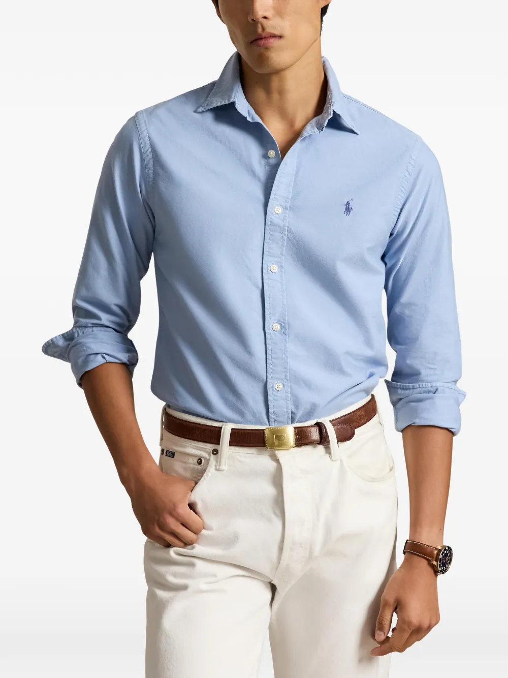 Polo Ralph Lauren Getailleerd Oxford overhemd met geverfd effect Blauw