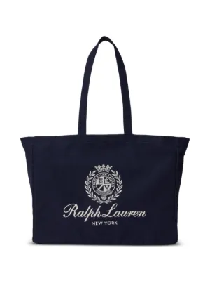 Polo Ralph Lauren logo-embroidered Cotton Tote Bag | Blue | FARFETCH