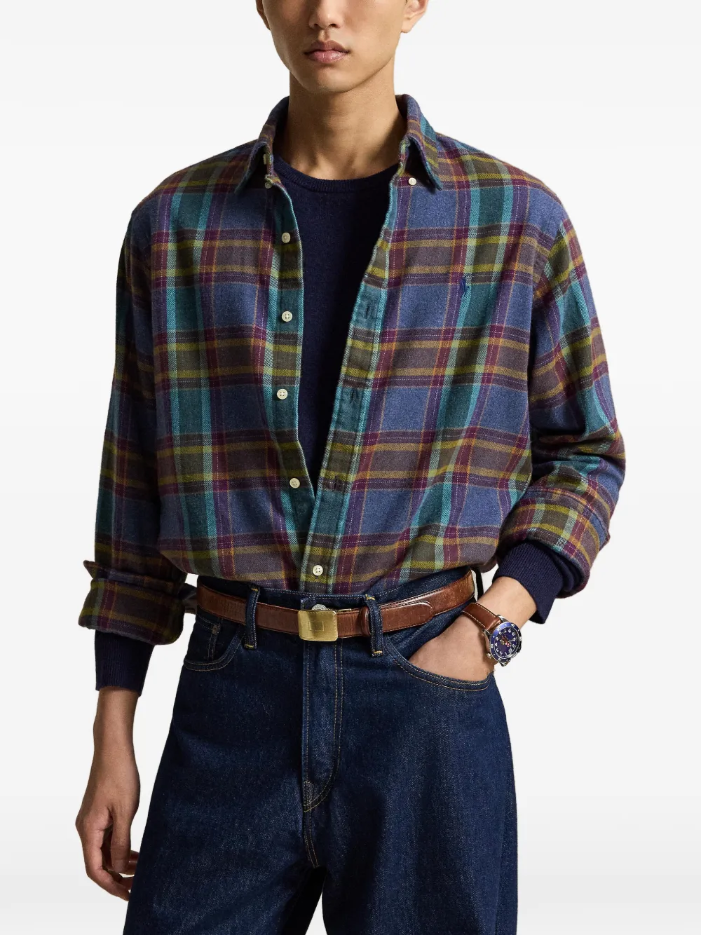 Polo Ralph Lauren Custom Fit geruit flanellen overhemd Blauw