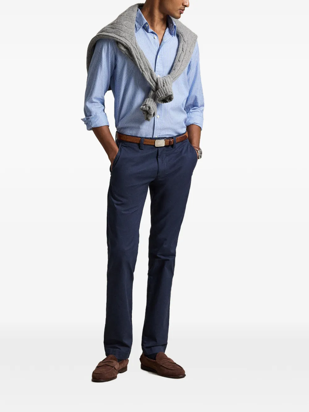 Polo Ralph Lauren Oxford gestreept overhemd met stretch Blauw