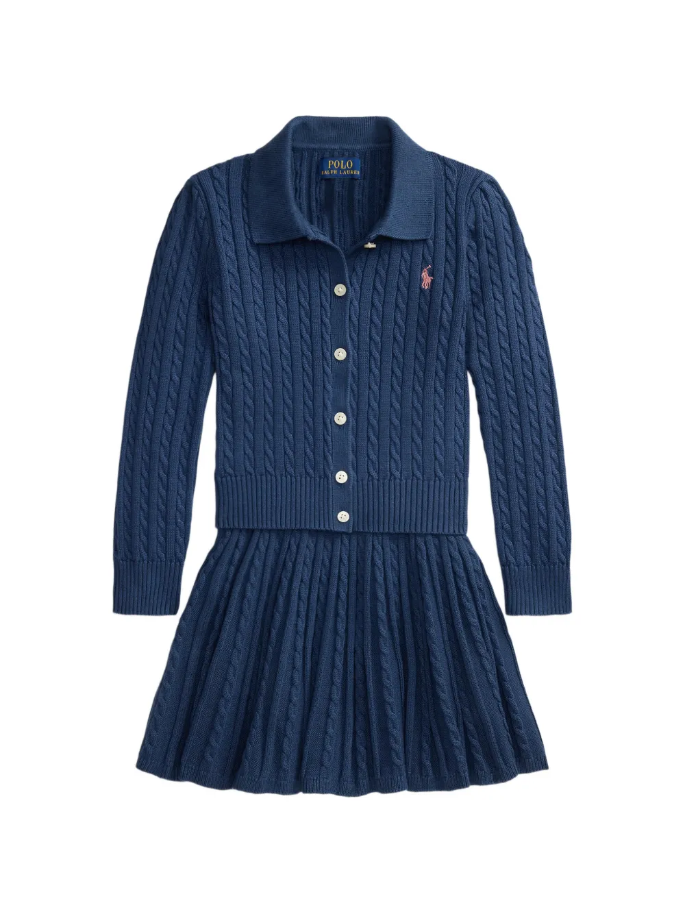 POLO RALPH LAUREN KIDS cotton polo cardigan & skirt set - Blu