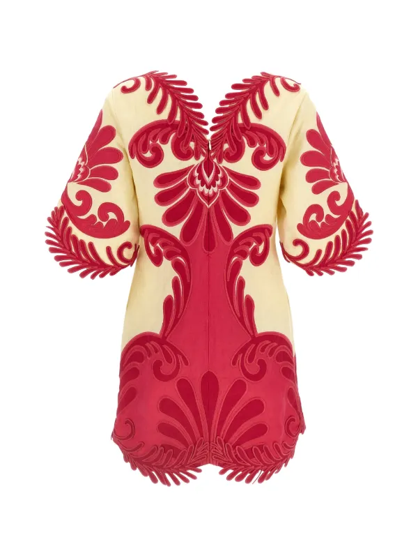 embroidered spring dresses Tropical Destination Embroidered Floral Linen Midi Dress