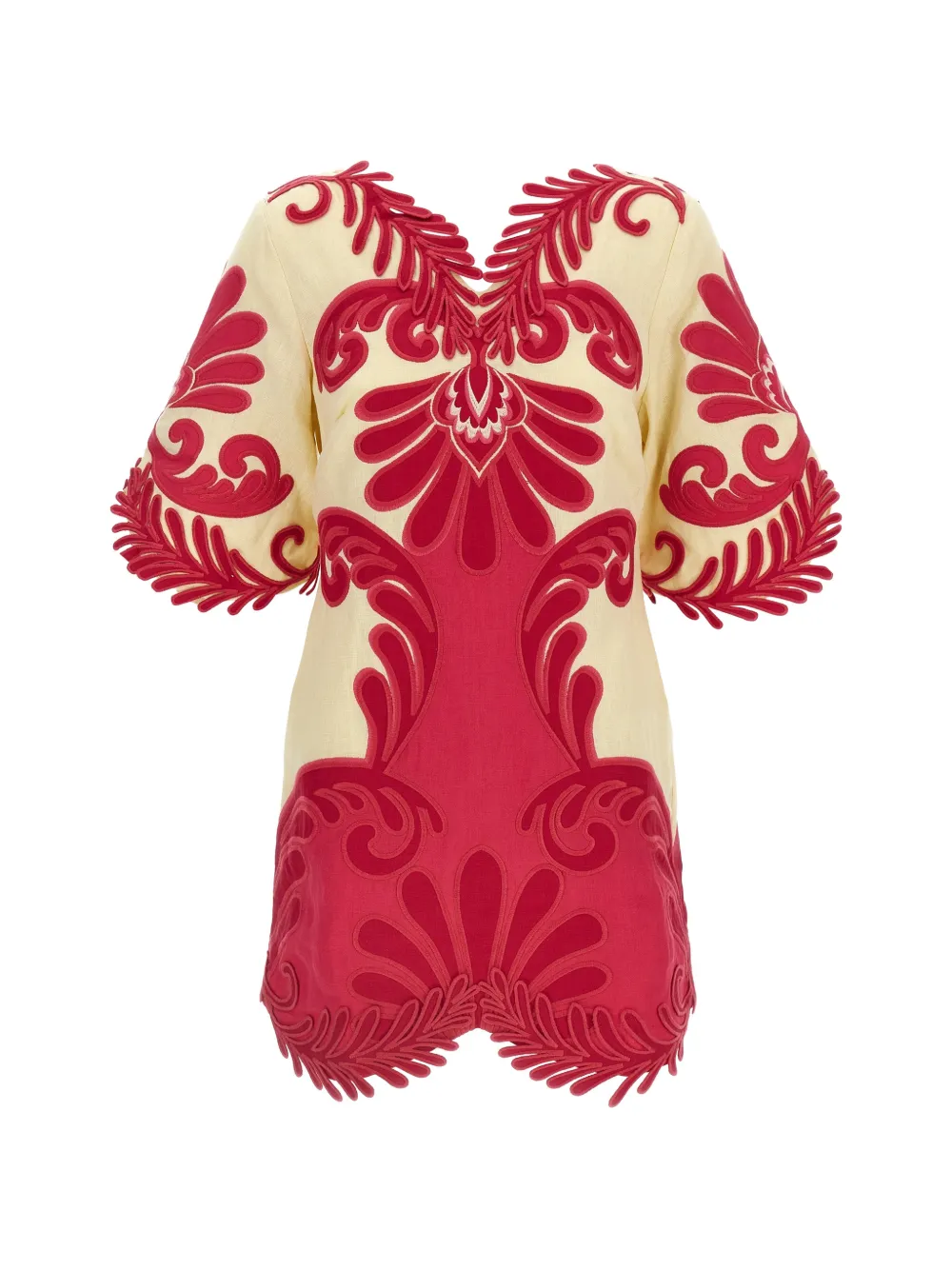 FARM Rio Spring Arabesc embroidered mini dress - Toni neutri