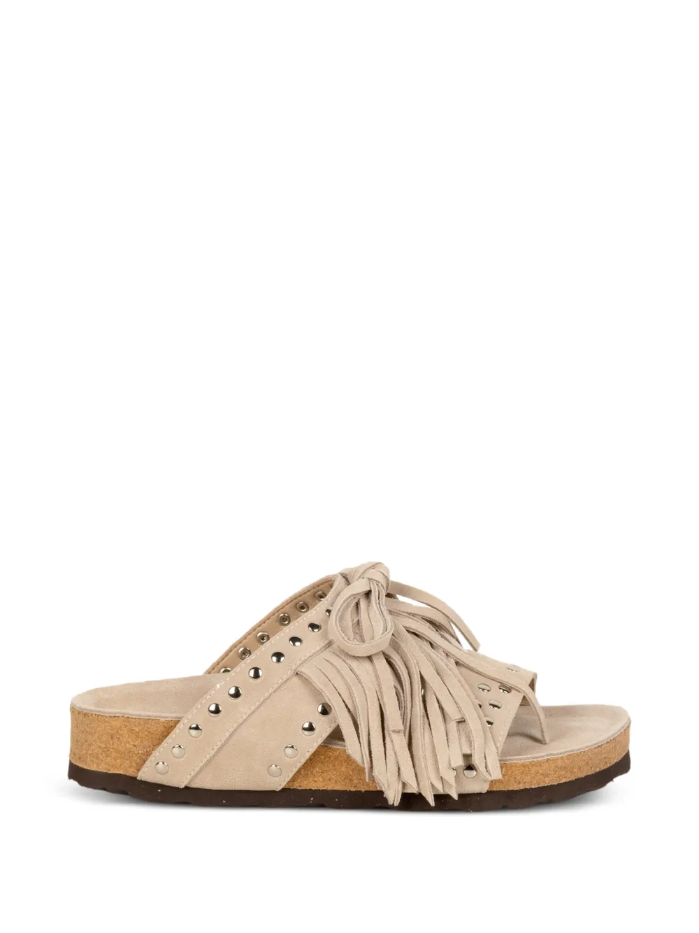 Elena Iachi fringed studded sandals Beige