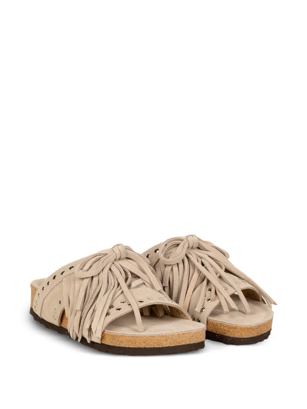 Elena Iachi fringed studded sandals Beige