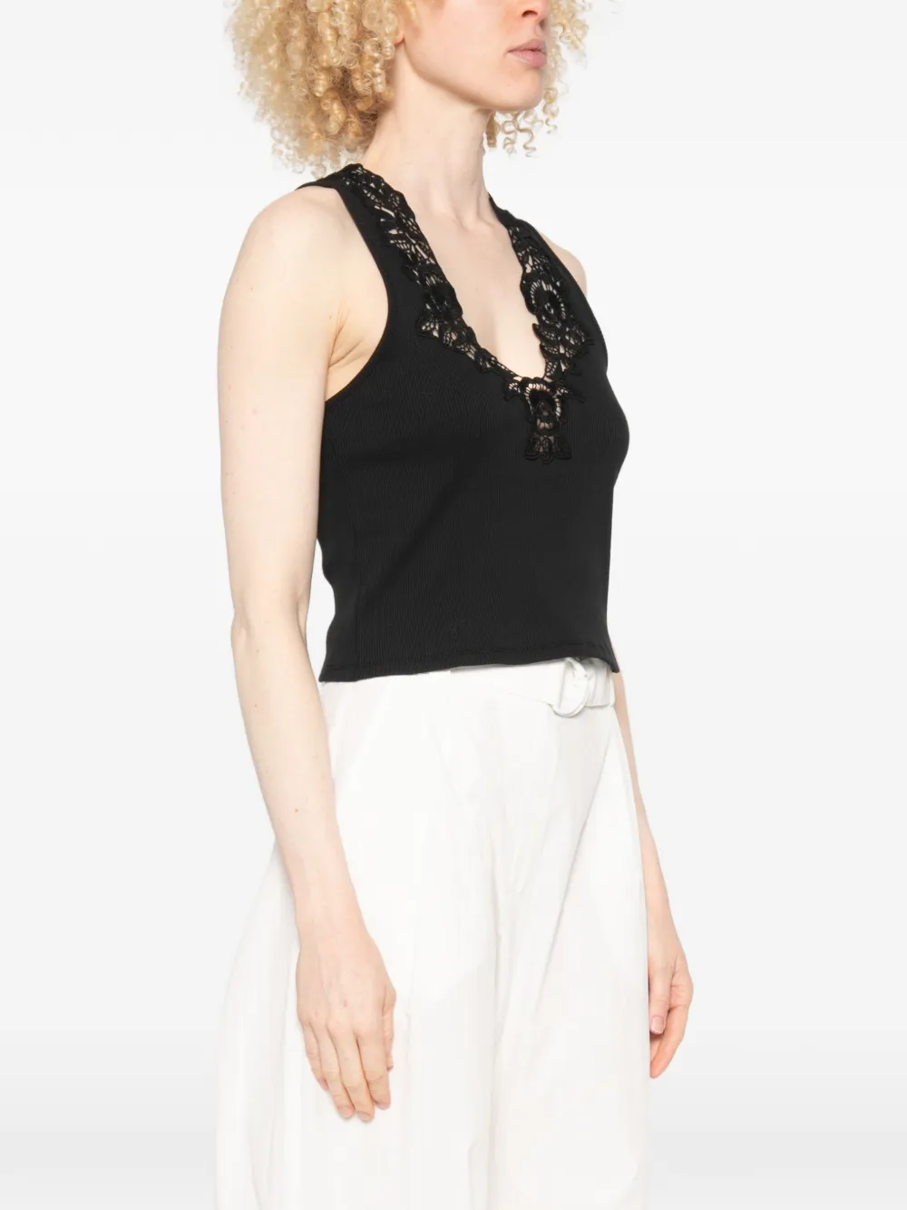 TWINSET Geribbelde top met kanten afwerking Zwart