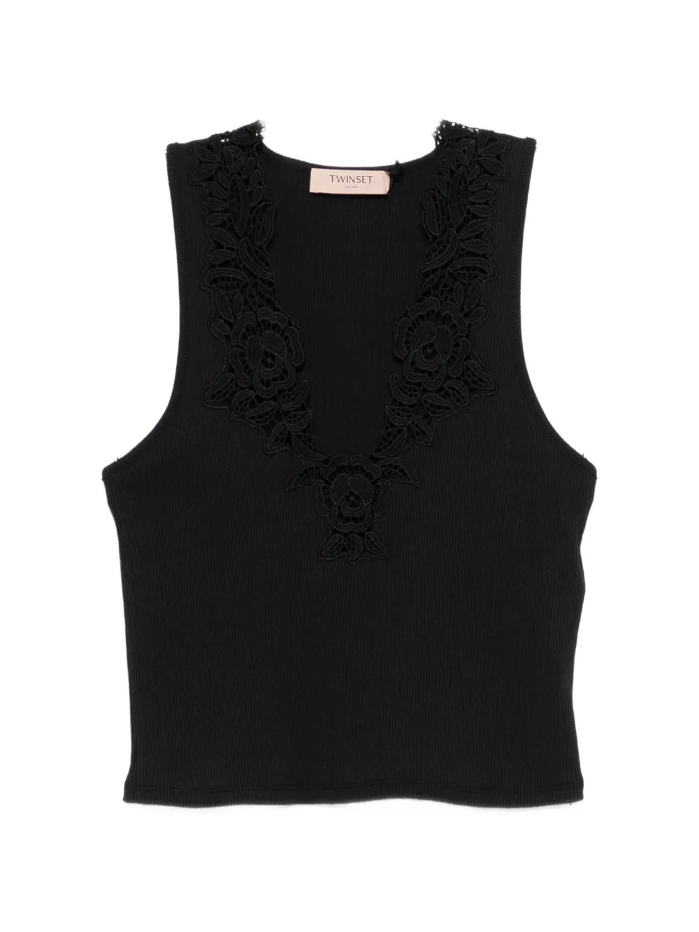 TWINSET lace-trim ribbed top - Nero