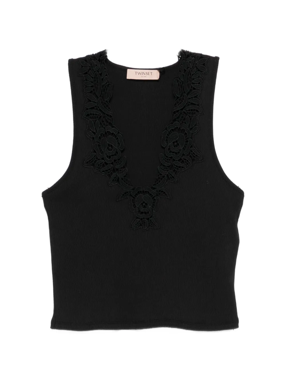 TWINSET lace-trim ribbed top - Nero