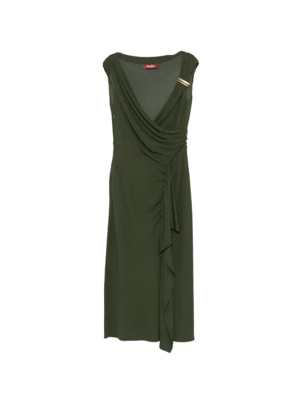 Max Mara Taureo Draped Ruffled Midi Dress in Green