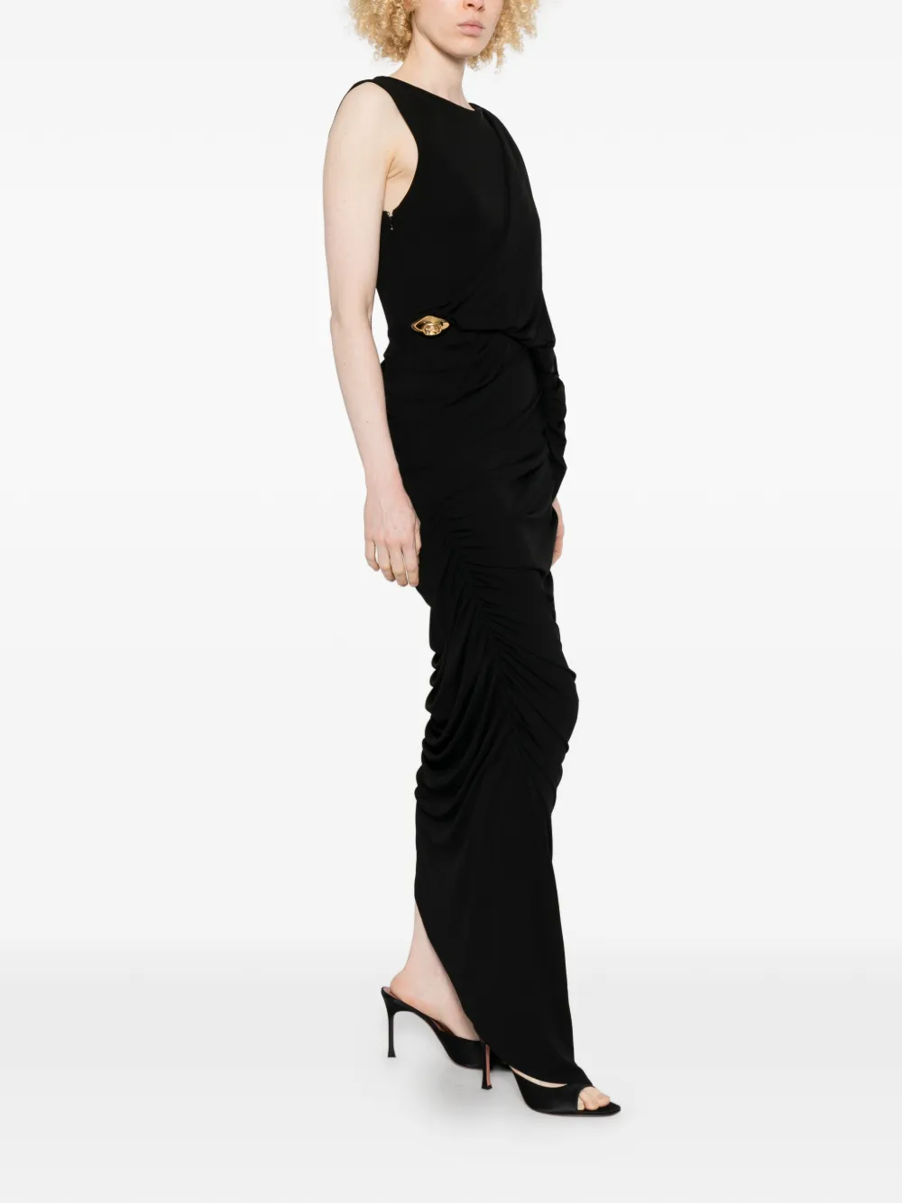 PRONOVIAS PARTY EDIT x Elisabetta Franchi jersey maxi-jurk met ruches Zwart