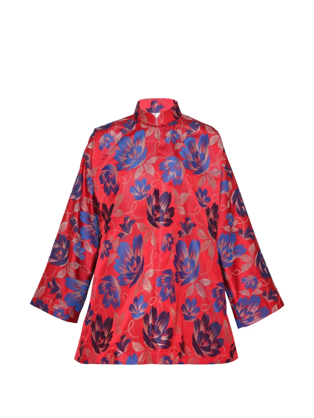 Comme Des Garçons Floral-jacquard Mandarin-collar Jacket In Red