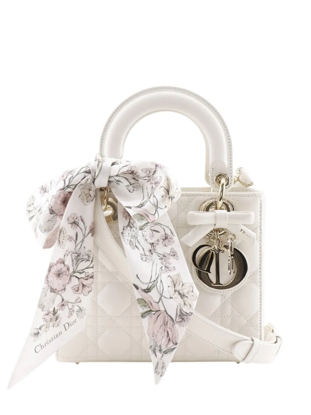 Christian Dior Pre-Owned 2020-2026 Small Lambskin Cannage Bow Lady Dior satchel - Bianco