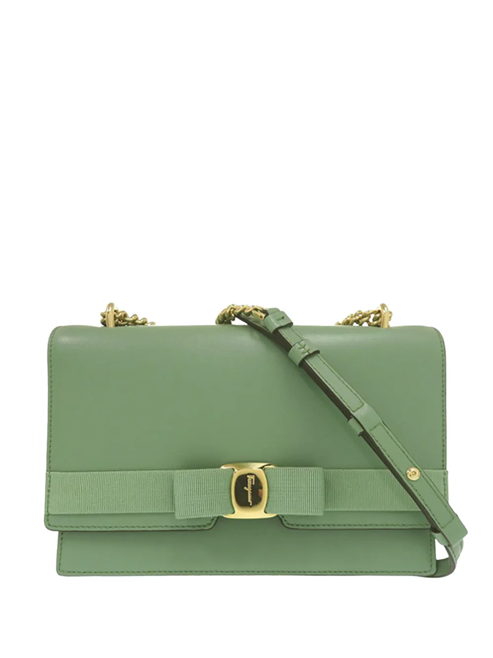 Ferragamo Pre-Owned 2000-2025 Leather Vara Bow Chain crossbody bag - Verde