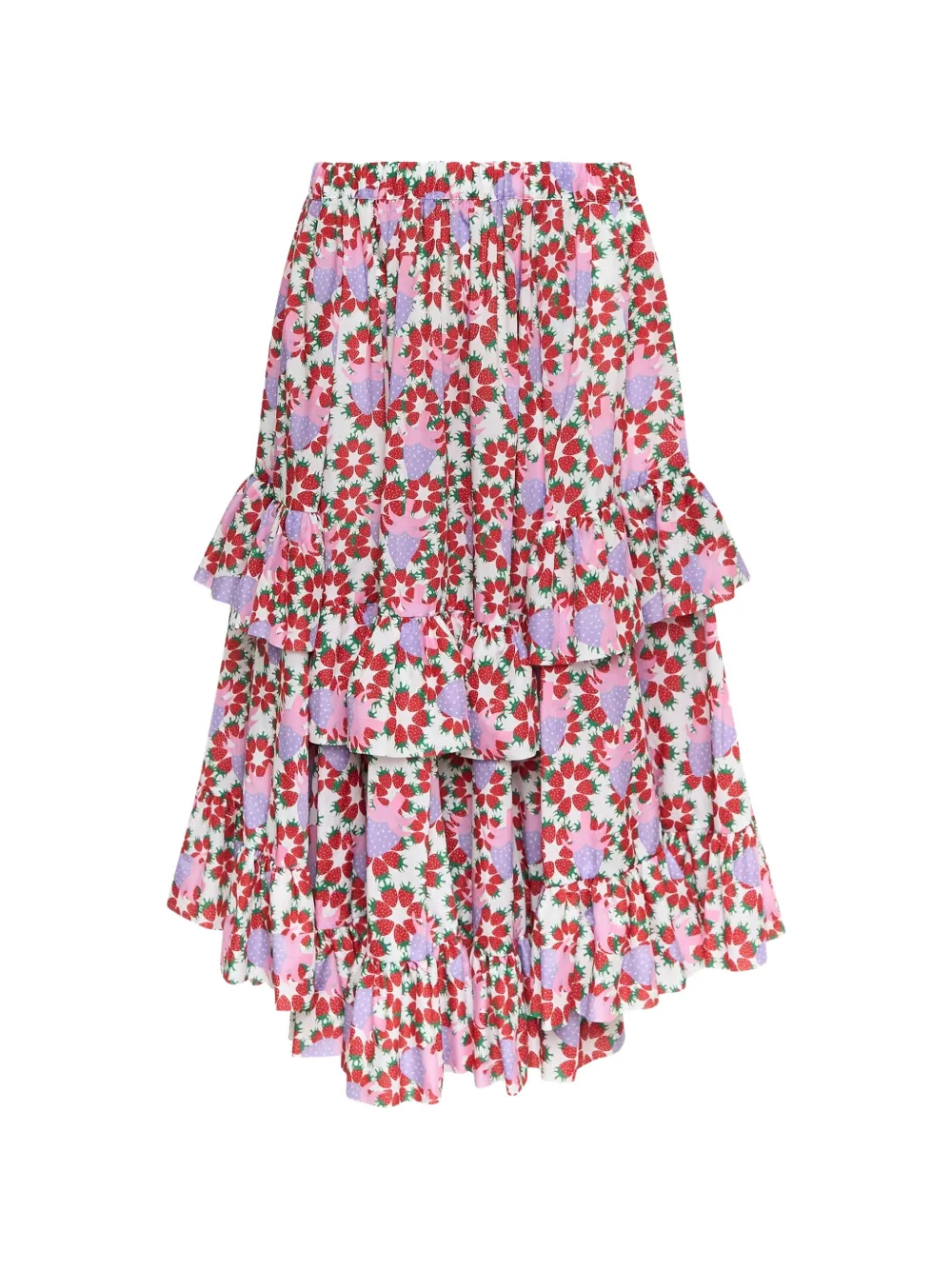 Comme Des Garçons Girl strawberry-print tiered skirt - Bianco