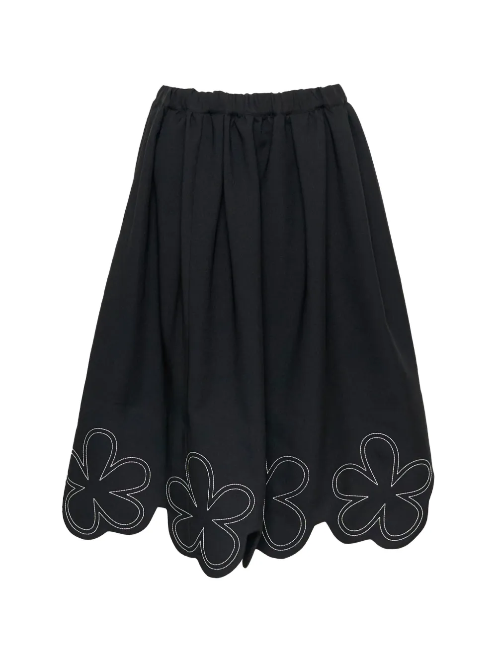 Comme Des Garçons Girl flower-embroidered scalloped-hem midi skirt - Nero