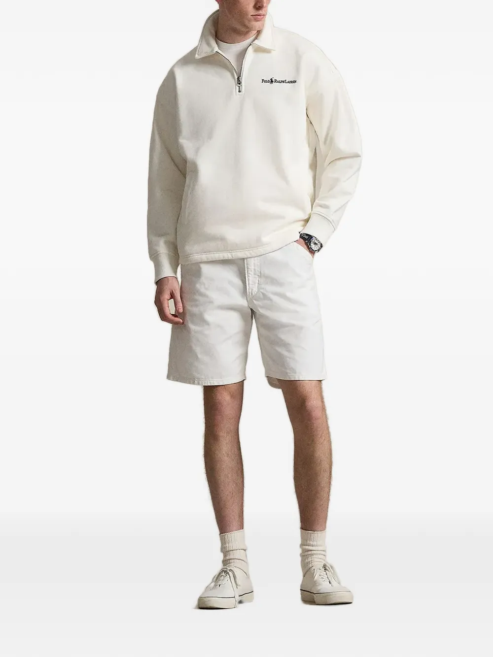 Polo Ralph Lauren logo-embroidered quarter-zip sweatshirt Beige