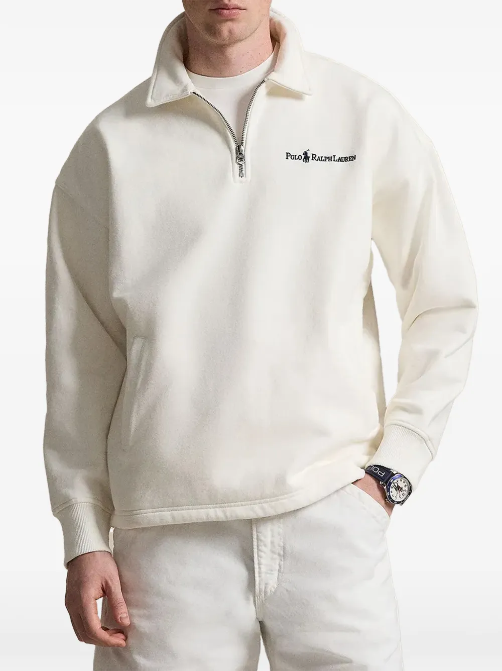 Polo Ralph Lauren logo-embroidered quarter-zip sweatshirt Beige