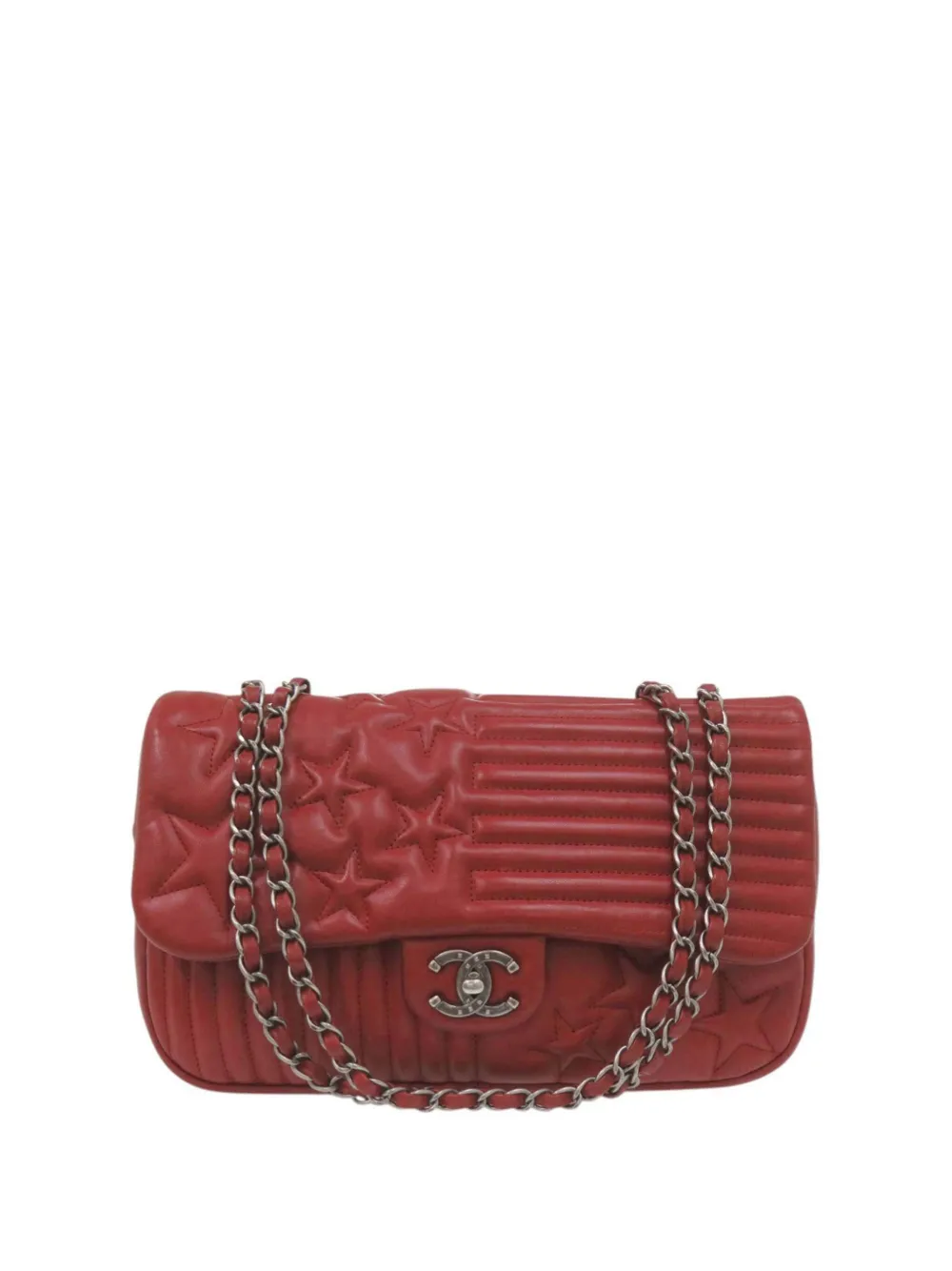 CHANEL Pre-Owned 2014-2015 Metiers D Art Paris Dallas Jumbo Quilted Lambskin Stars and Stripes Single Flap shoulder bag - Rosso