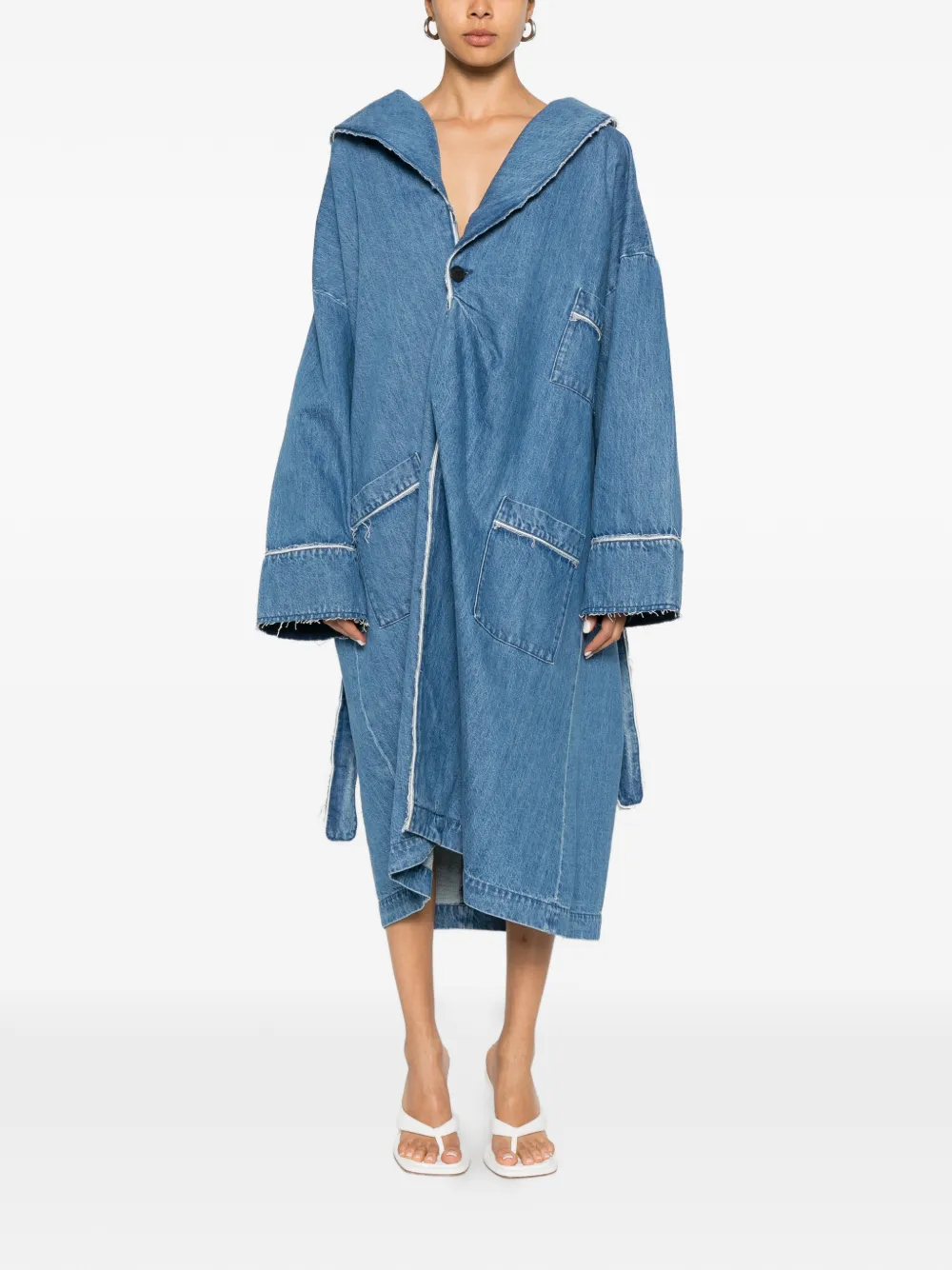  Façon Jacmin Abrigo Miki Oversize Con Flecos - Azul 