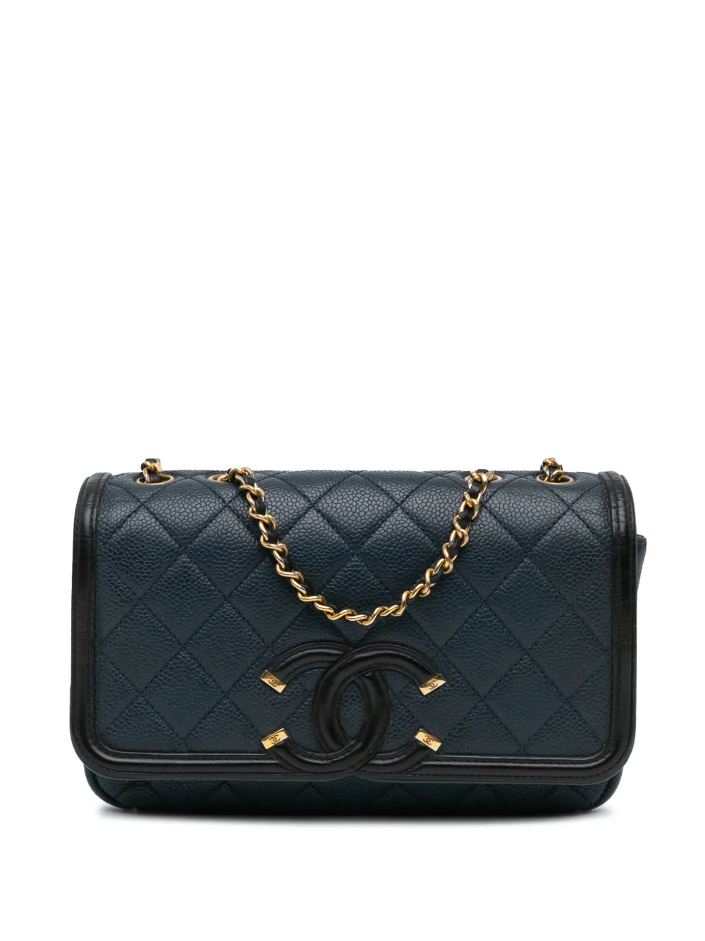 CHANEL Pre-Owned 2017-2018 Small Bicolor Caviar CC Filigree Flap crossbody bag - Blu