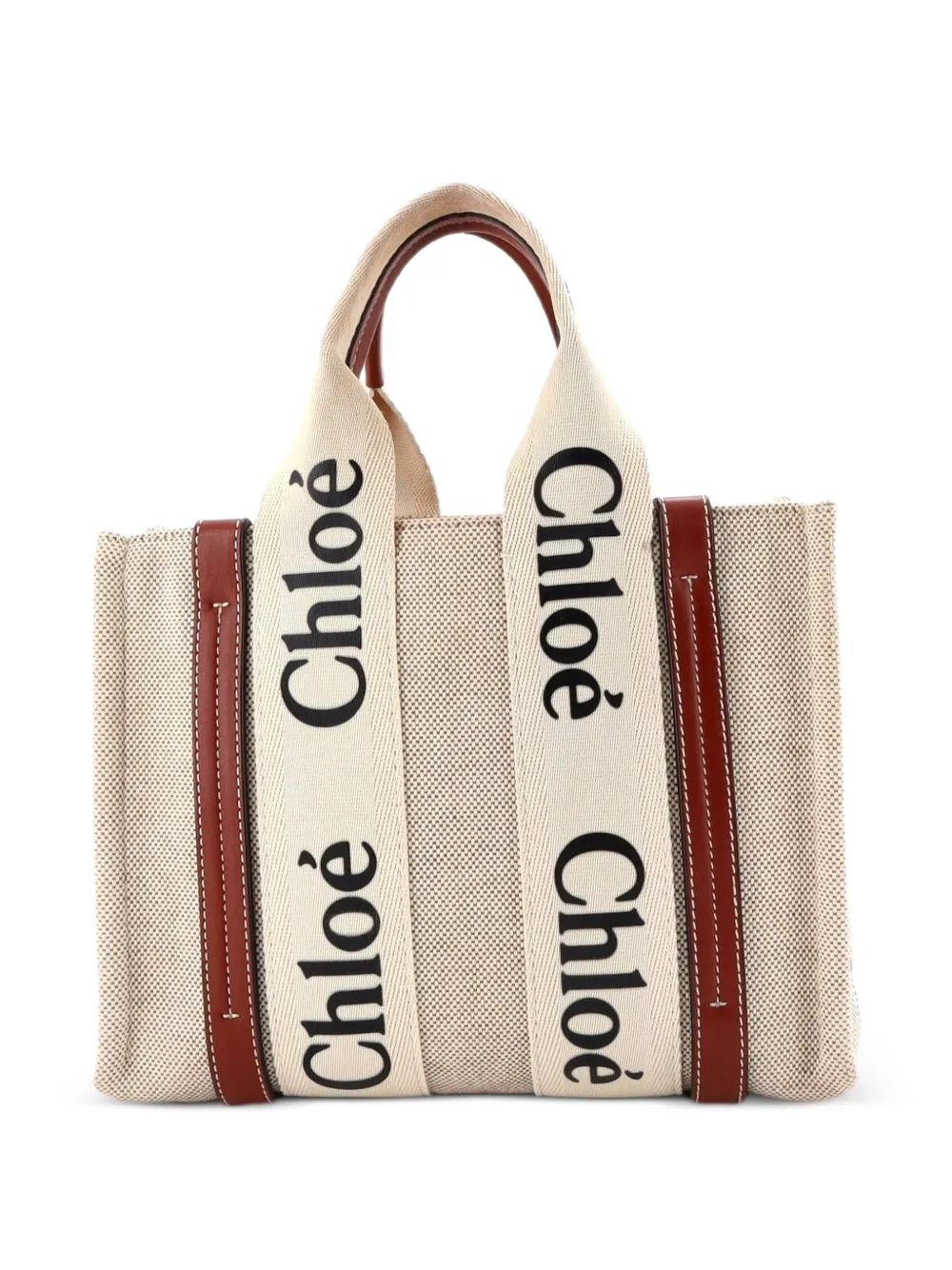 Chloé Pre-Owned Borsa tote Woody piccola in pelle e tela - Marrone