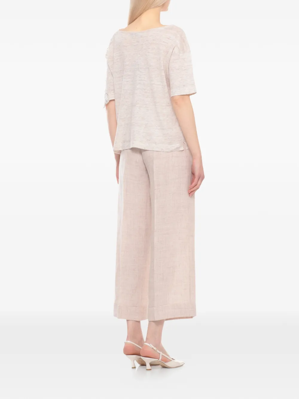 D.Exterior T-shirt met bloemenkant Beige