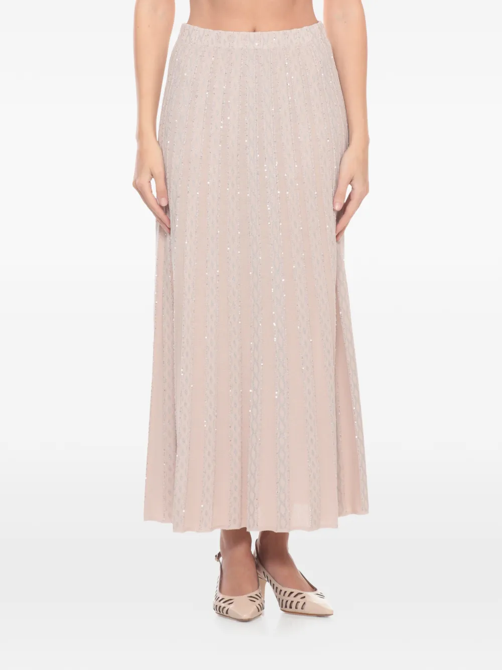 D.Exterior sequin-embellished pleated midi skirt - Nude