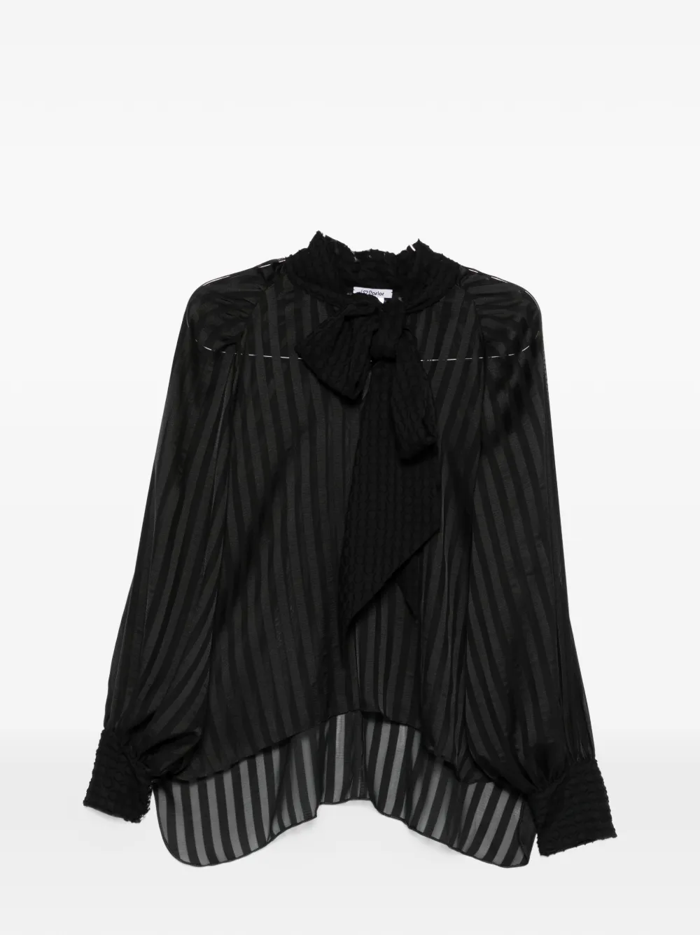 Parlor striped pussy-bow-collar blouse - Nero