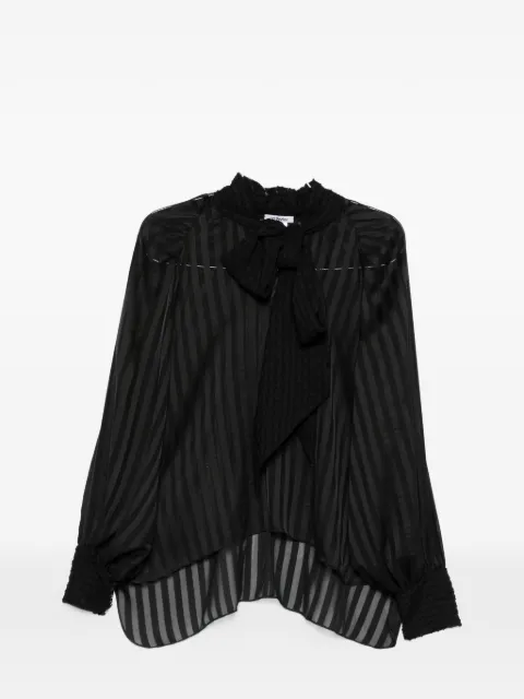 Parlor striped pussy-bow-collar blouse