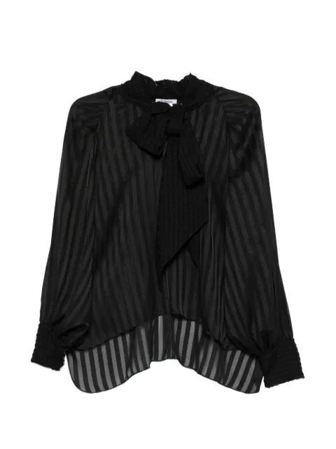 Parlor striped pussy-bow-collar blouse