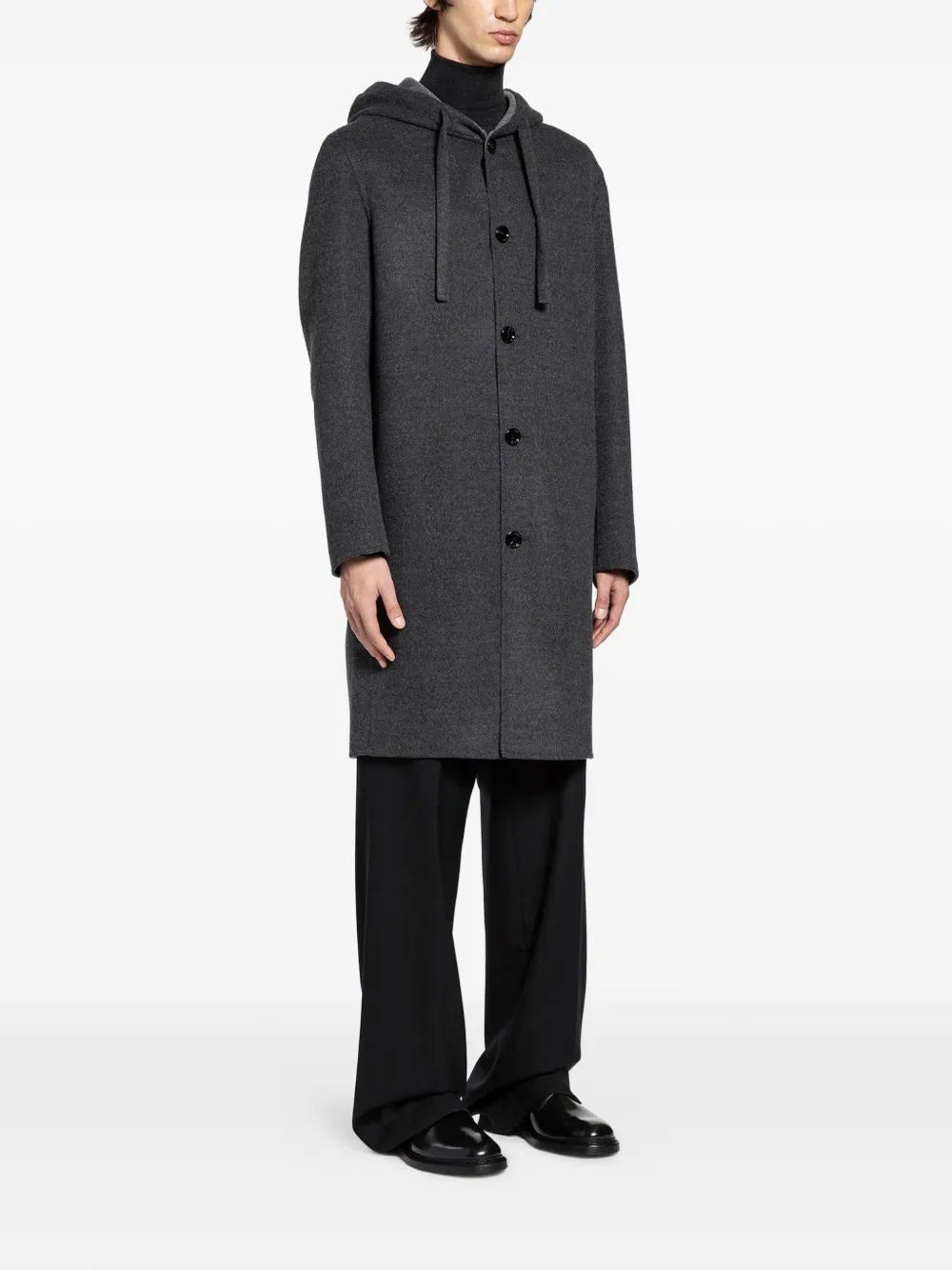 Lardini 후드 울 코트 | 싱글 브레스티드 코트 | Image 2