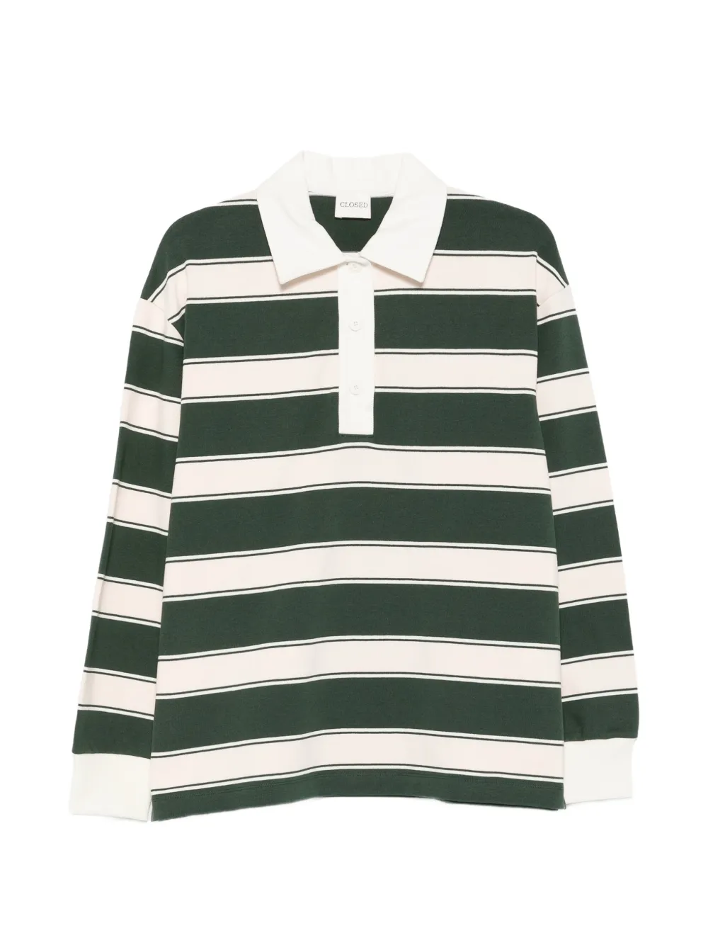 Closed striped long-sleeve polo top - Verde