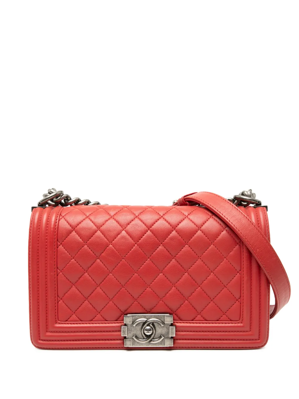CHANEL Pre-Owned 2012-2013 Old Medium Quilted Lambskin Boy Flap crossbody bag - Rosso