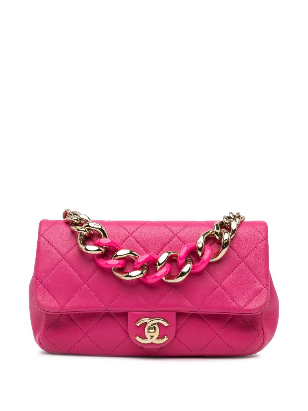 CHANEL Pre-Owned 2019 Small Lambskin Elegant Chain Single Flap satchel - Rosa