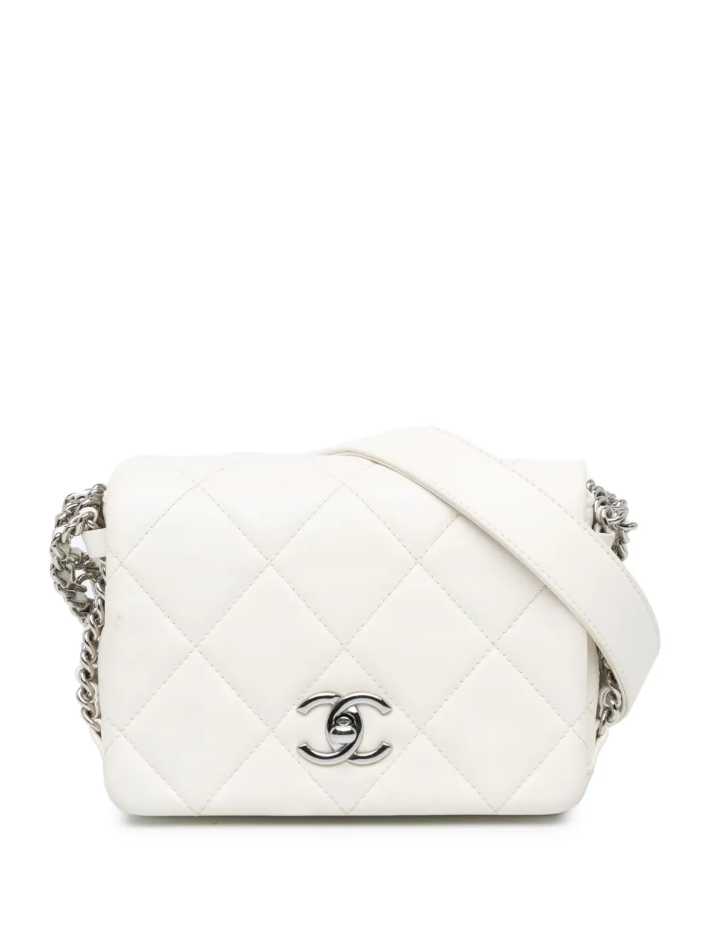 CHANEL Pre-Owned 2021-2023 Mini Quilted Lambskin Chain Rows Flap crossbody bag - White